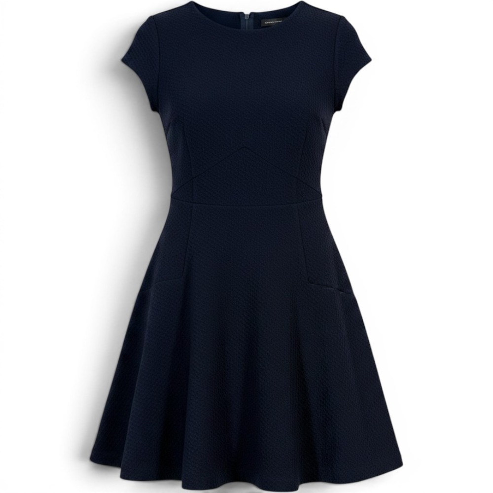 NWT Banana Republic Navy Blue Textured Jacquard Fit & Flare Mini Dress •6• Prep